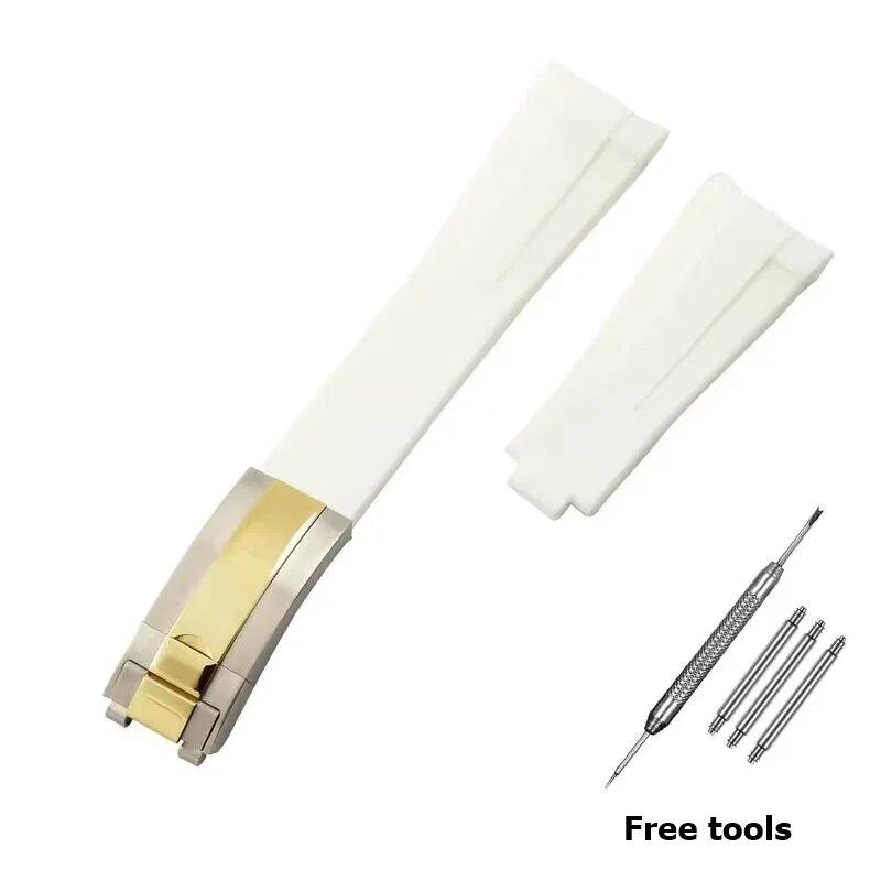 20 mm 21 mm Premium-Silikonarmband für Rolex Submariner DAYTONA GMT Yacht-Master Series Zubehör Ersatz-Uhrenarmband White-G-2  20mm no logo