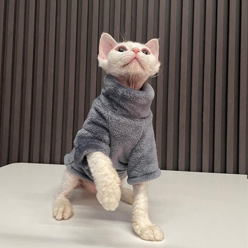 Winter Warme Haarlose Katze Kleidung Rollkragen Katze Pullover Mantel Weiche Flusen Pullover Hemd Verdicken Sphynx Katze Kleidung Haustier Kleidung XL graue