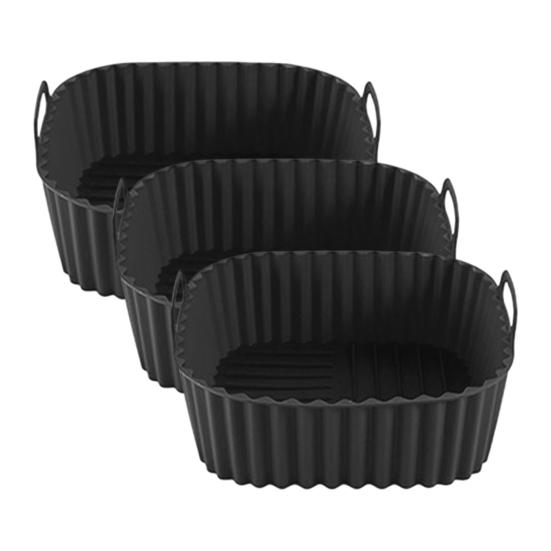 Silikon-Luftfritteusenkorb-Tablett, wiederverwendbare Silikoneinlagen für die Luftfritteuse, BPA-frei 21cm 3pcs schwarz