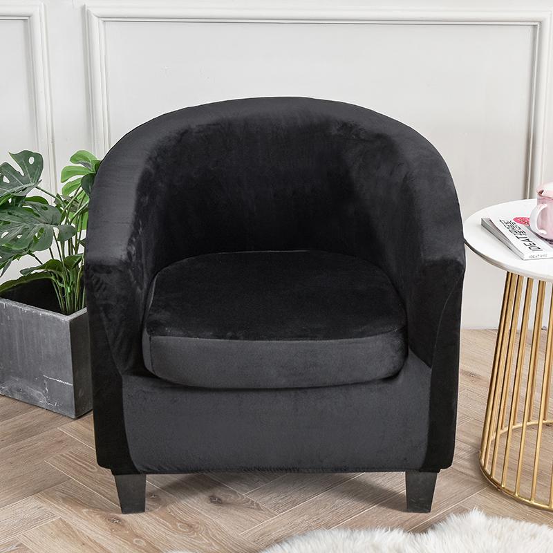 Samt-Stuhlhussen für Club-Sessel, Stretch-Sofa-Schonbezug, abnehmbarer Couchbezug für Wanne, Bartheke, Wohnzimmer, 2 Stück/Set schwarz