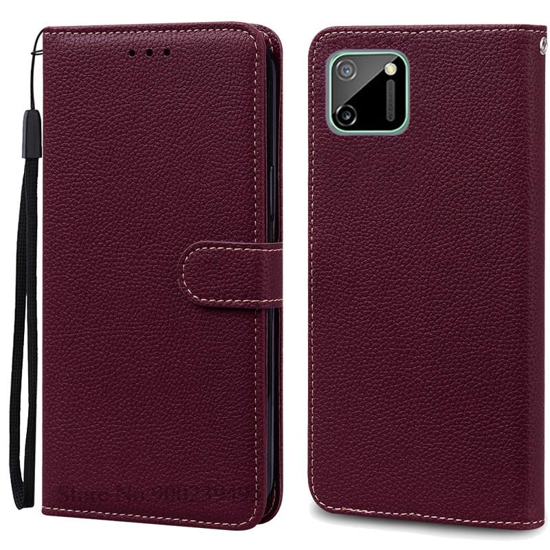 Für Realme C11 Hülle Realme C11 2021 Hülle Leder Brieftasche Klapphülle Für Realme C11 2021 Coque Realme C11 2020 Hülle Coque Fundas Realme C11(C11 2020) wein rot