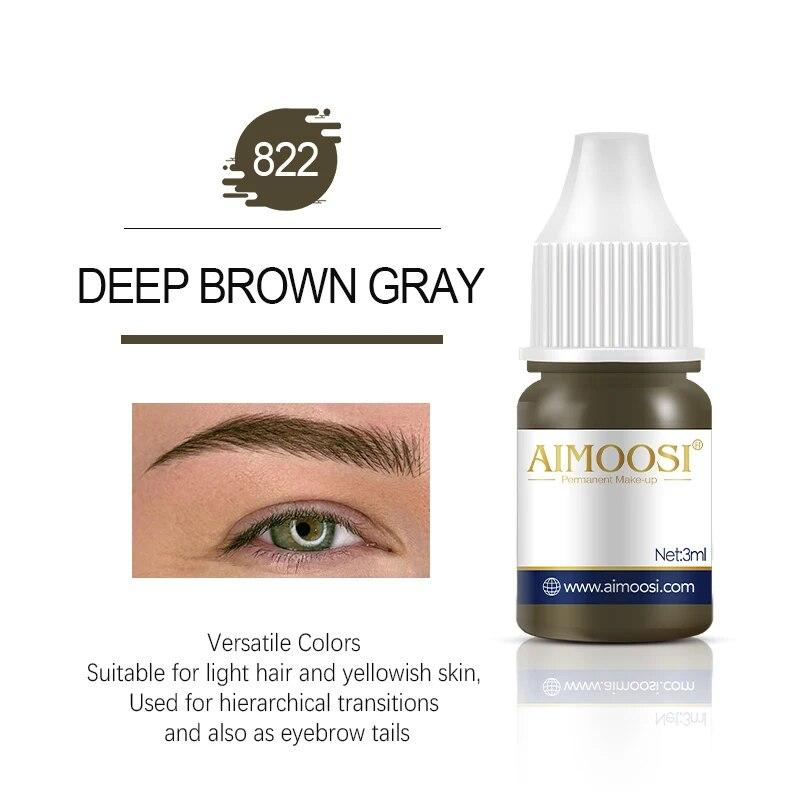 Tattoo-Tinte Nano-Pigment Milchfarben für semipermanentes Make-up-Set, Tönung, Augenbrauen, Eyeliner, Lippen, Schönheit, 3 ml Microblading-Pigmente 822 DARK BROWN GRAY