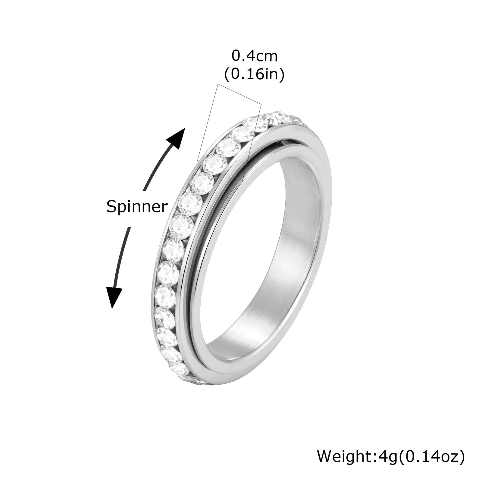 Spinner Ring Zirkonia Ewigkeitsring für Damen Herren, 4mm Edelstahl Fidget Ring zur Linderung von Angst Stress Anlauffrei US Ring Size 11 white