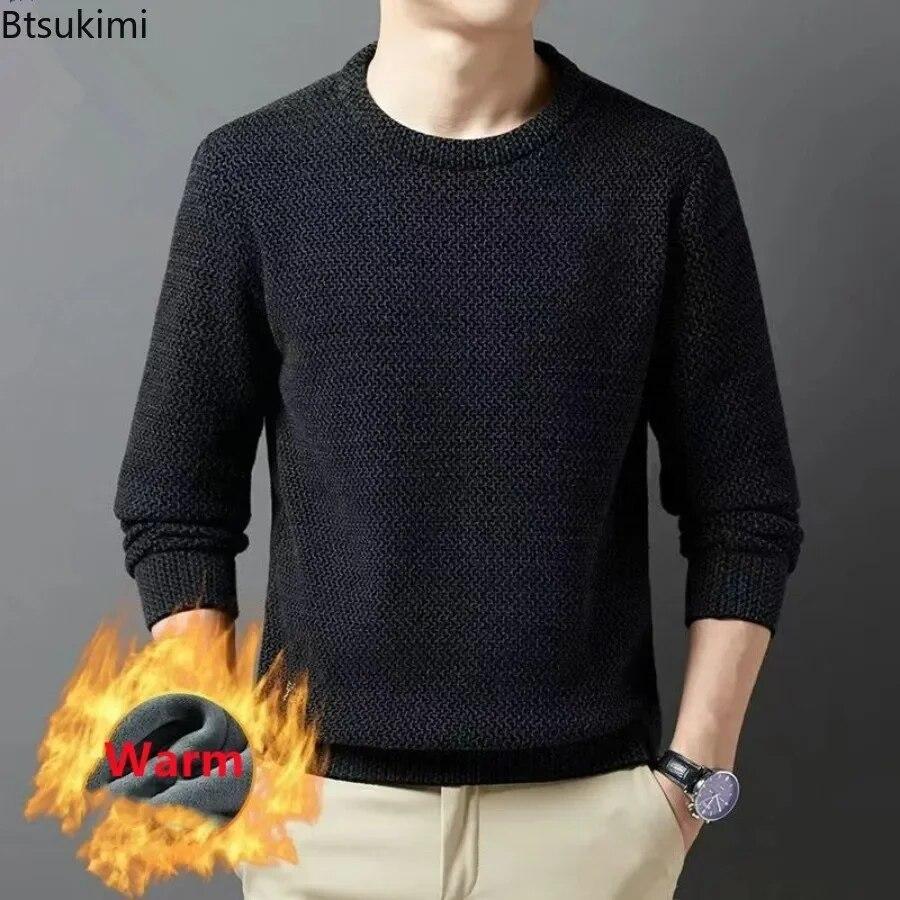 Männer Dicke Warme Pullover Herbst Winter Rundhals Casual Pullover Pullover Tops Solide Plüsch Verdickt Pullover Männer Kleidung XXL schwarz