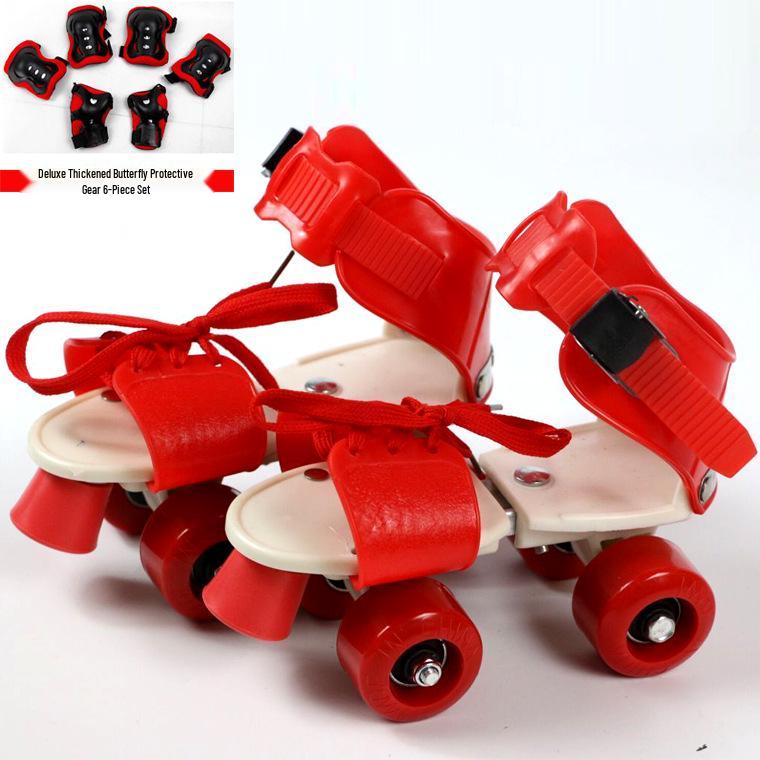 Kinder Doppelreihen-Vierrad-Rollschuhe mit Schutzausrüstung adjustable