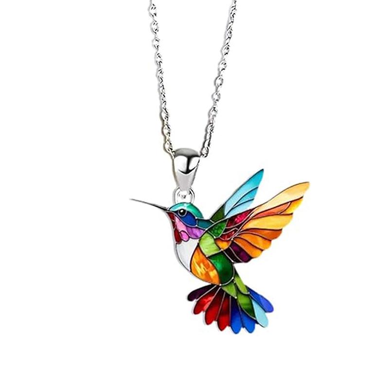 Kolibri Halskette Schmuck für Frauen Exquisite Jubiläumsgeschenke für geliebte Menschen Halskette Legierung Bunt silber