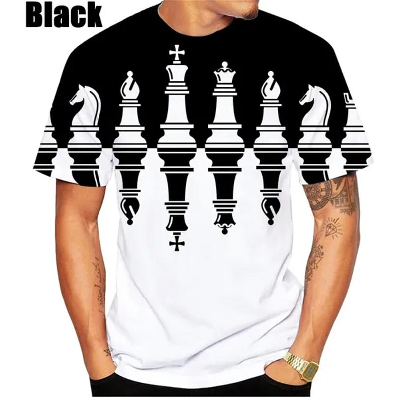 Schach Herren T-Shirt 3D-Druck Schach T-Shirt Modisches Kurzarm-Hip-Hop-T-Shirt Lockeres Freizeit-T-Shirt Atmungsaktives Bequemes Oberteil XXL