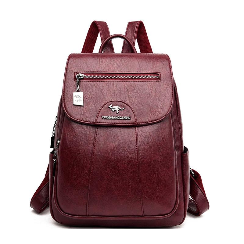 Mode Frauen Schulter Taschen PU Leder Rucksäcke Weibliche Schule Taschen Rucksack Casual Reisetaschen Rucksäcke Große Kapazität rot