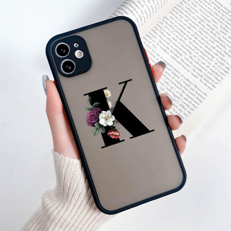 Handyhülle für iPhone 11 12 Hülle für iPhone 13 Hülle für iPhone Xs Max Cover 3D Schwarzer Buchstabe Blume Transparente Handyhülle iPhone 12