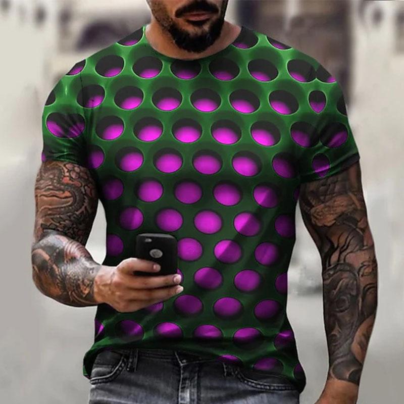 Herren T-Shirt 3D-Druck Optische Täuschung Übergröße Kurzarm Casual Tops Polyester Mode Streetwear Übertrieben Cool Rundhals 8XL violett
