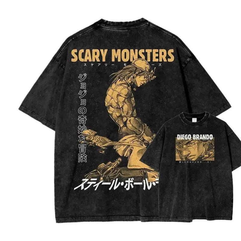 Anime JoJo's Bizarre Adventure Dio Print T-Shirt Herren Kurzarm Kleidung Gewaschene Baumwolle T-Shirt Retro Manga T-Shirt Harajuku T-Shirt Damen Herren T-Shirt L