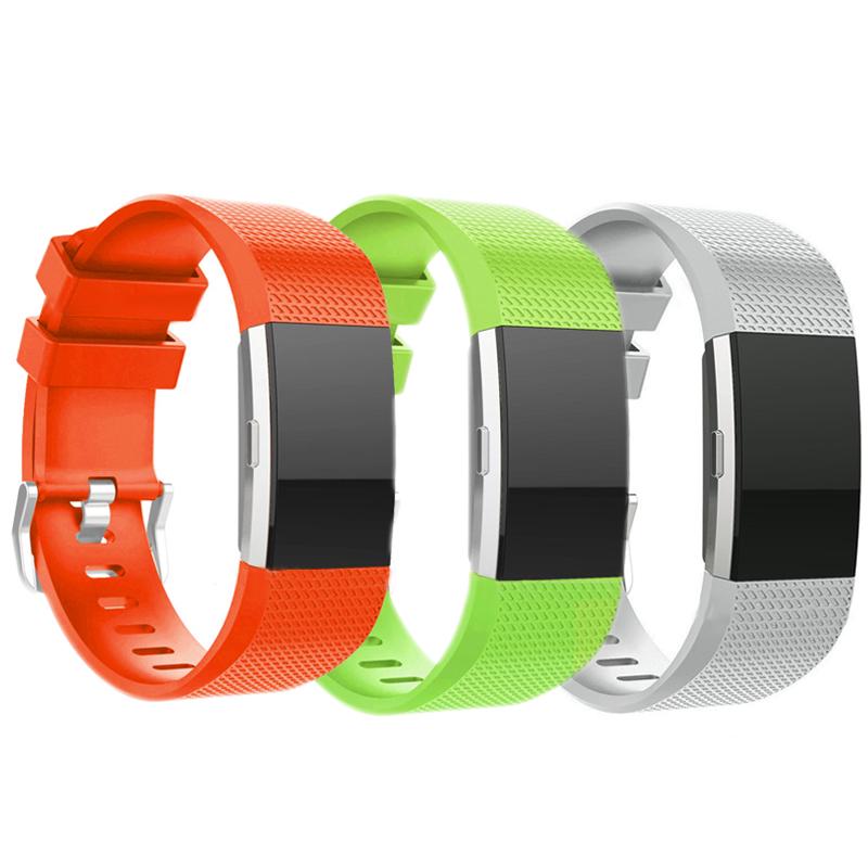 3 Stück/Set Ersatzarmband für Fitbit Charge 2 Band Silikonarmband Orange + Grey + Green