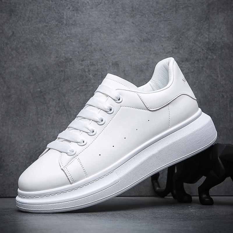 Weiße Herren-Sneakers, die die Körpergröße erhöhen: Freizeitsportschuhe mit dicker Sohle (Frühling 2023-2024) 39 ganz weiße