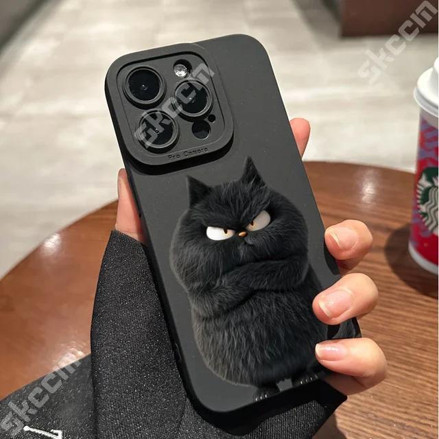 Süße Cartoon-Katze-Telefonhülle für iPhone 16 15 14 11 12 13 Pro Max XS XR X 8 7 Plus Mini Stoßfeste weiche Silikon-Stoßstangenabdeckung 7Plus or 8Plus schwarze bohne