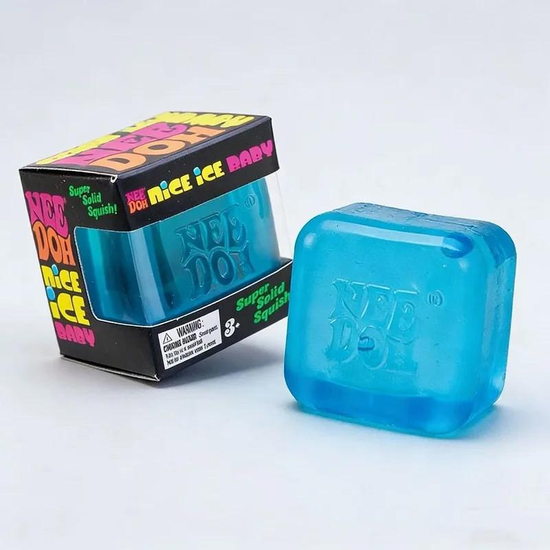 NeeDoh Nice Cube Squishy Stressabbau-Spielzeug, Weicher Knetwürfel für Kinder & Erwachsene, Sensorisches Spielzeug zur Angstlinderung blau