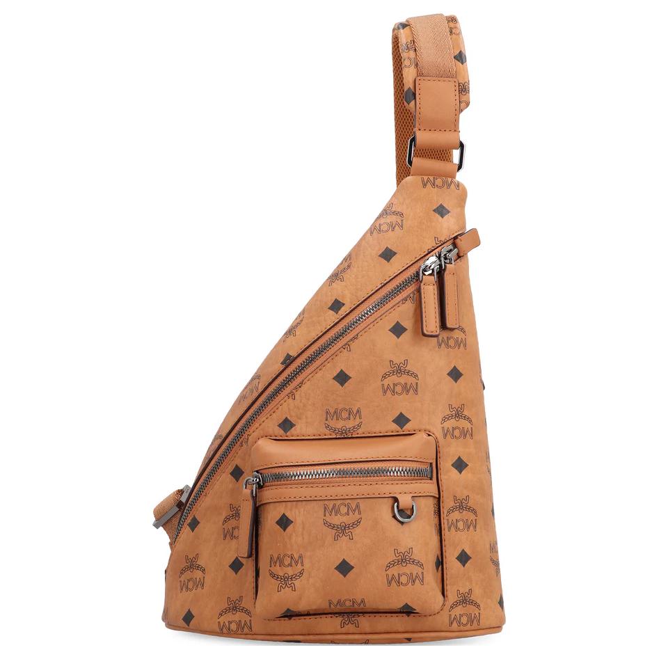 MCM Aren Logo Reißverschluss Beschichtetes Canvas und Leder Mini Schultertasche Umhängetasche Damen Taschen Cognac-Brandy-Braun MMLFSTA06CO001 Basic Set (Bag+Dust Bag)