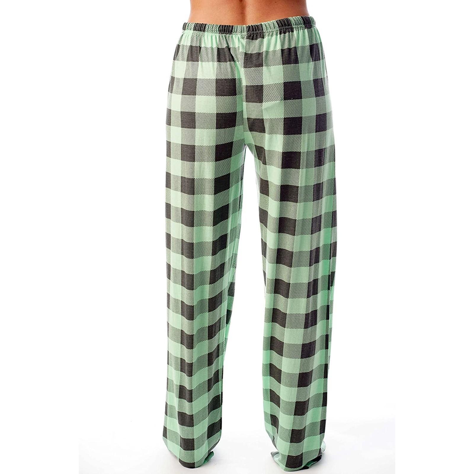 Damen Pyjamahose, Herbst, kariert, bedruckt, Hose, Mode, lässig, Hose mit weitem Bein, Kleidung, Streetwear L grün
