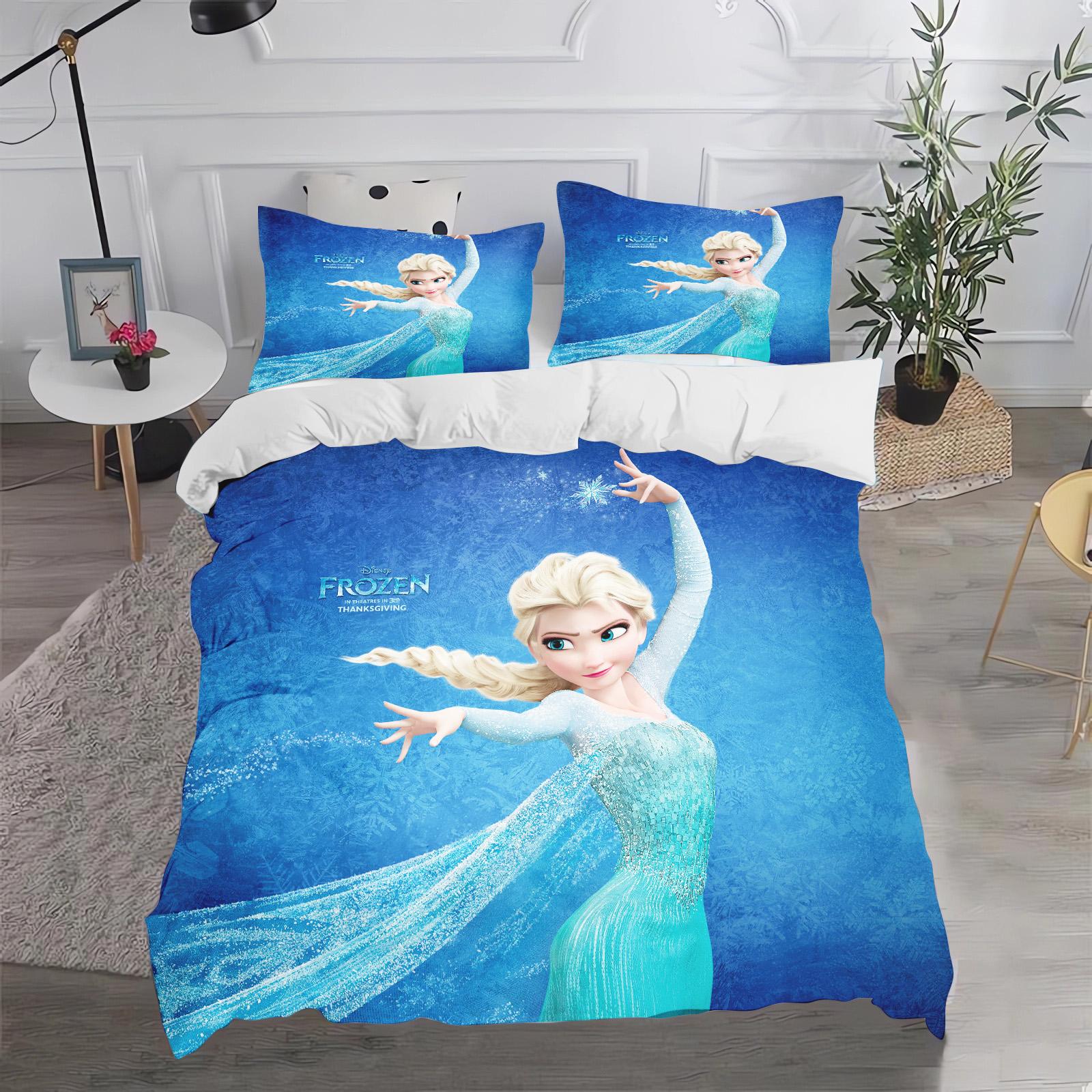 Eiskönigin Elsa und Anna Anime Bettwäsche-Set Comforte Bedrucktes Cartoon-Design Einzelbettgröße Bettwäsche-Sets Weihnachtsgeschenke 3-teilig EU Double(200*200cm)3pcs