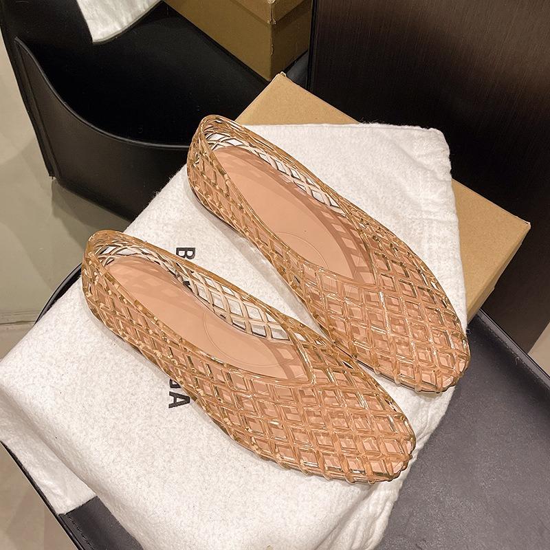 Neue Mesh-Schuhe, Sandalen, Damen Strand PVC Jelly Mesh Hohl Flacher Boden Bequem Ein-Pedal Damen Freizeit Hausschuhe 38 champagner