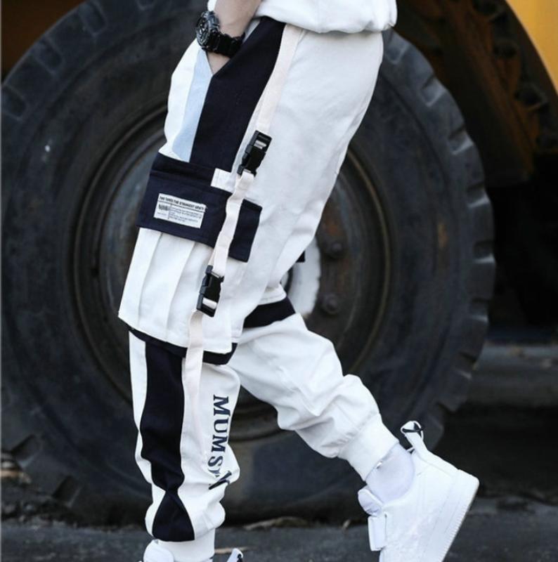 Streetwear Herren Multi Taschen Cargo Harem Hosen Hip Hop Casual Sport Hosen Mode Jungen Hosen L weiß