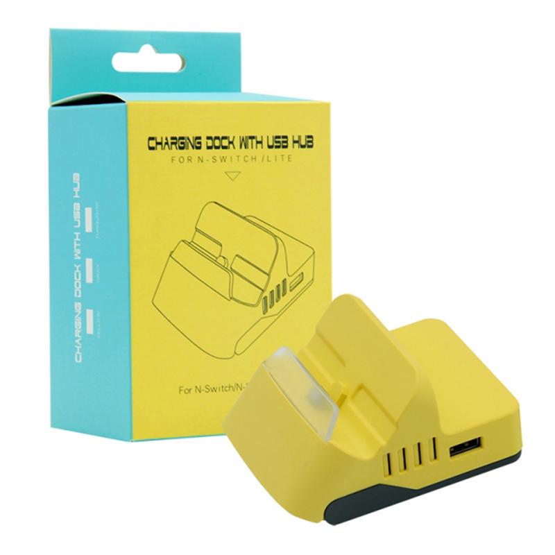 VAORLO Für Nintendo Switch/Switch Lite Dock Ständer Universal Einstellbare USB Typ-C Lade Ladegerät Basis Ständer Mit 4 USB HUB gelb