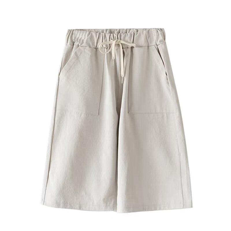 M-8XL Übergroße Shorts für Damen, lässige Shorts aus Baumwolle mit Kordelzug in der Taille, lockere Taschen, Sommer-Shorts mit Baggy-Unterteil 3XL weiß