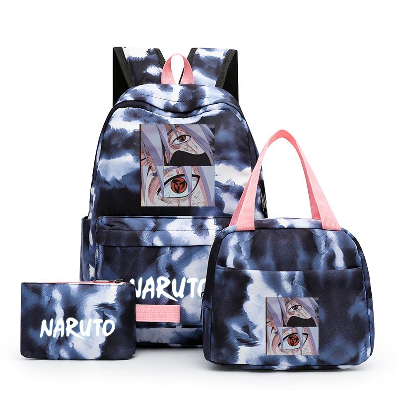 3 Teile/satz Anime Naruto Rucksack für Mädchen Mittagessen Tasche Jungen Leinwand Zurück Zu Schule Rucksack Student Laptop Taschen Set Kinder stift Tasche