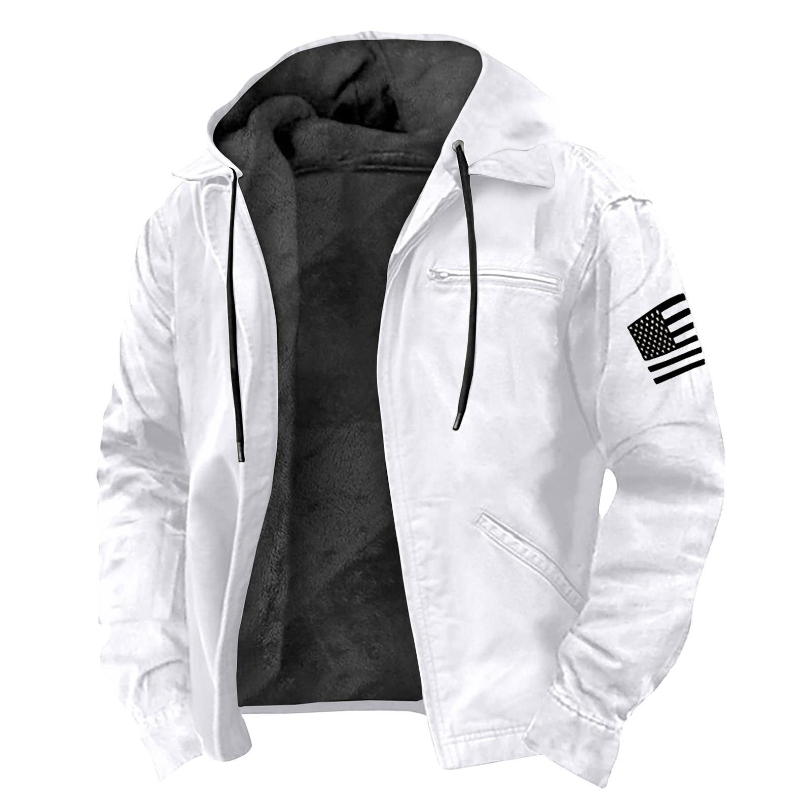 Lässige Herrenjacke mit Reißverschlusstasche und Kapuze, einfarbig, modisch, warme Herrenjacke XXXXL weiß