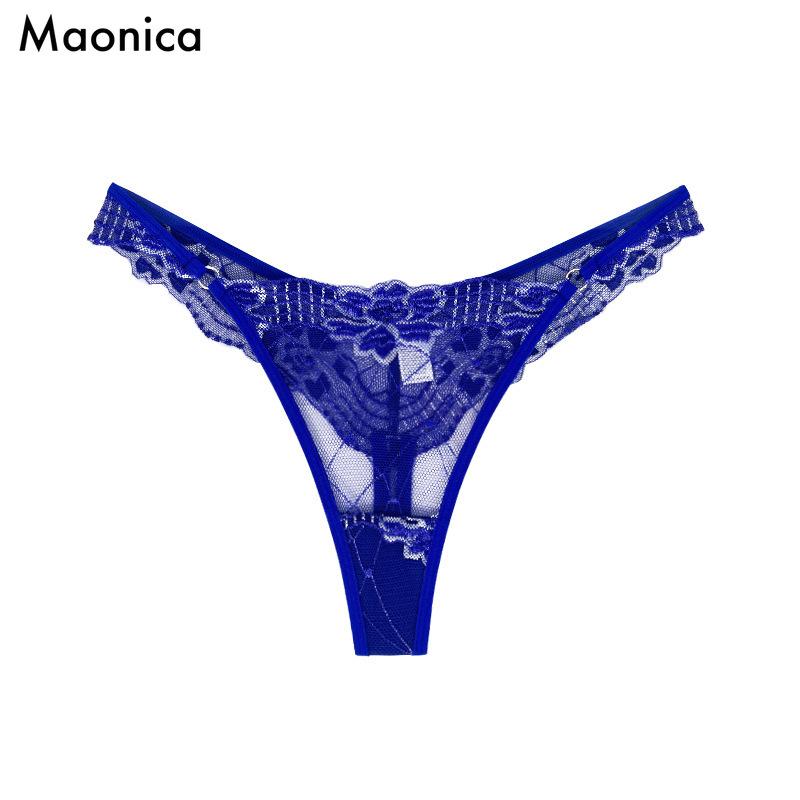 Europäische Größe Neue Unterwäsche Sexy Spitze Mehrfarbig G-String Gestrickte Blumen Bequem Atmungsaktiv Dünn Sommer Tanga M blau