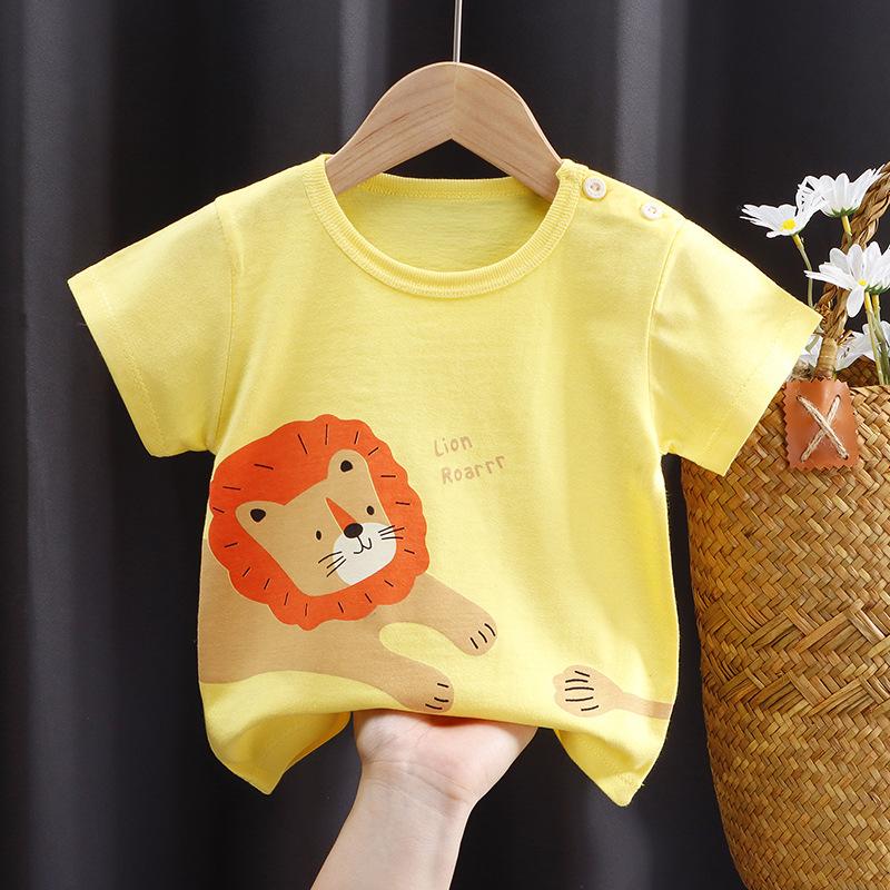 Kinder süße Baumwolle Kurzarm T-Shirt Tops Kinder Kleidung Baby Kleidung Cartoon Pullover 73CM gelb