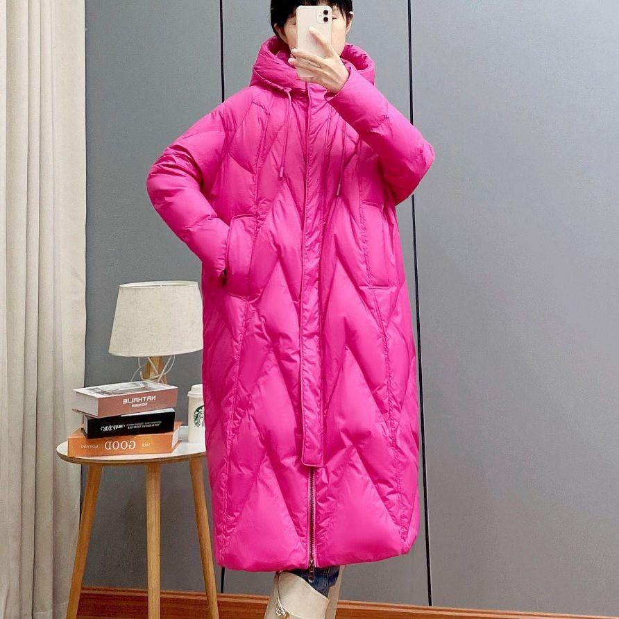 Damen Lockerer Langer Mantel Weiße Entendaunenjacke Damen Winter Damen Übermantel Winter Kapuzen-Pufferfederparkas XL rose rot