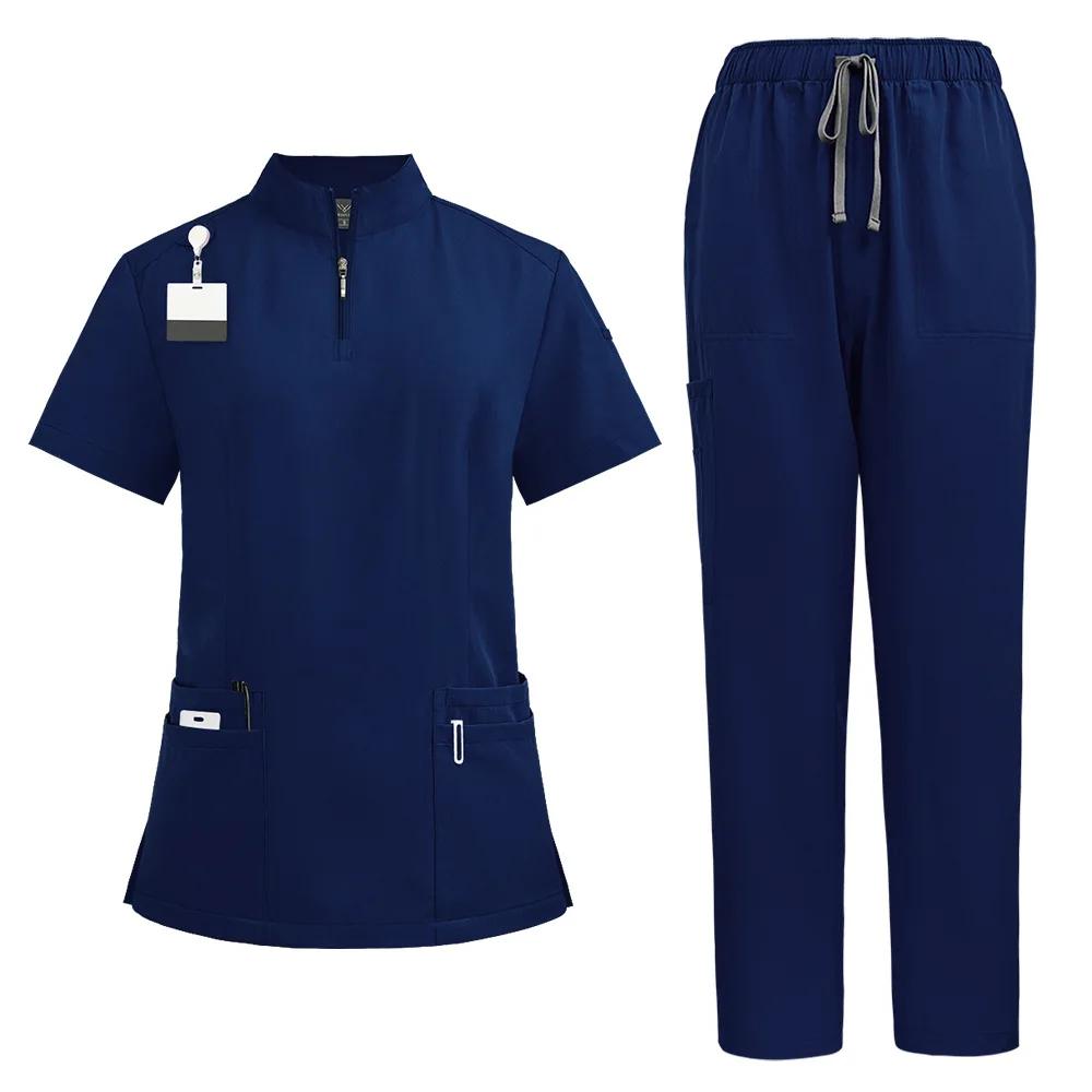 Unisex Medizinische Uniformen für V-Ausschnitt Schwestern-Kasack-Set Damen Krankenhaus Arzt Arbeitskleidung Oral-Zahnchirurgie Arbeitsuniform Kurzarm M