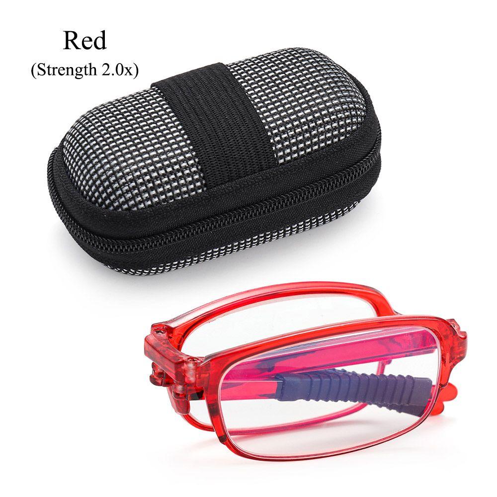 Unisex Leichte Tragbare Brille Lesebrille Falten mit Reißverschlussetui Presbyopische Brille Strength 2.0x rot