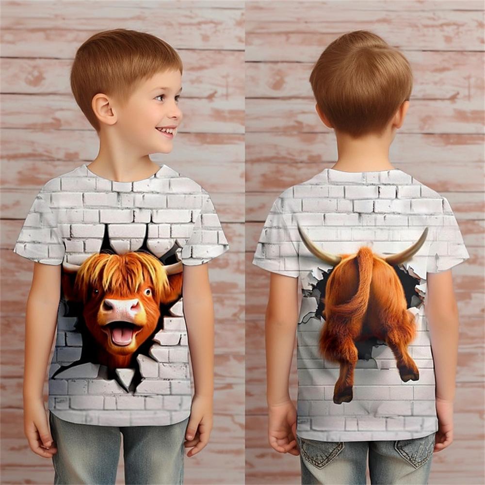 Retro Lustiges T-Shirt Kinder Kinder Tier 3D Gedruckt Jungen Mädchen Casual T-Shirts Geburtstagsgeschenk T-Shirts Babykleidung 130CM