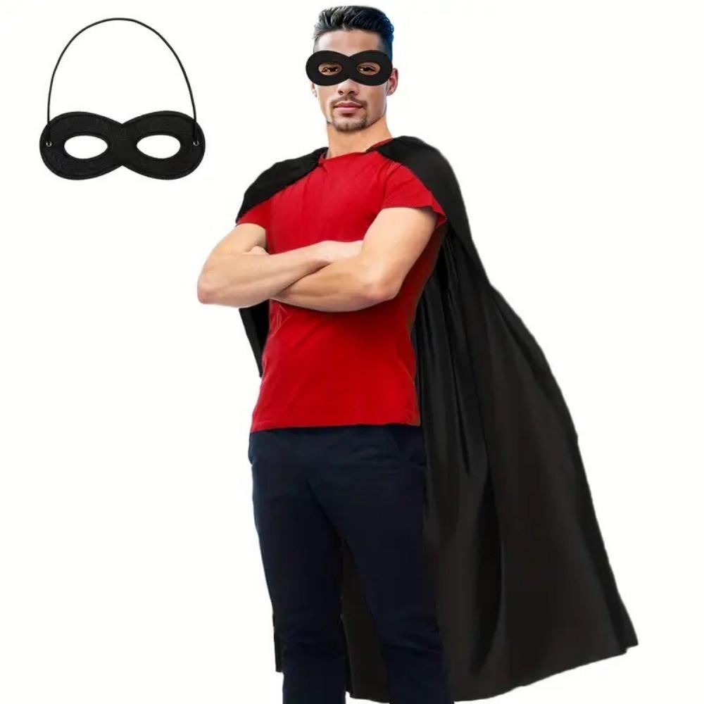 2 Stück/Set Langer Umhang Erwachsenen Superhelden-Umhang mit Augenmaske Halloween-Umhang Kostüm-Set Halloween-Kostüm schwarz