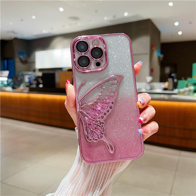 Für iPhone 16E 15 Pro Max Mode Glitzer Schmetterling Luxus Beschichtung Rahmen Handyhülle Für iPhone 11 12 13 14 Plus Schutzhülle iPhone 13 gray