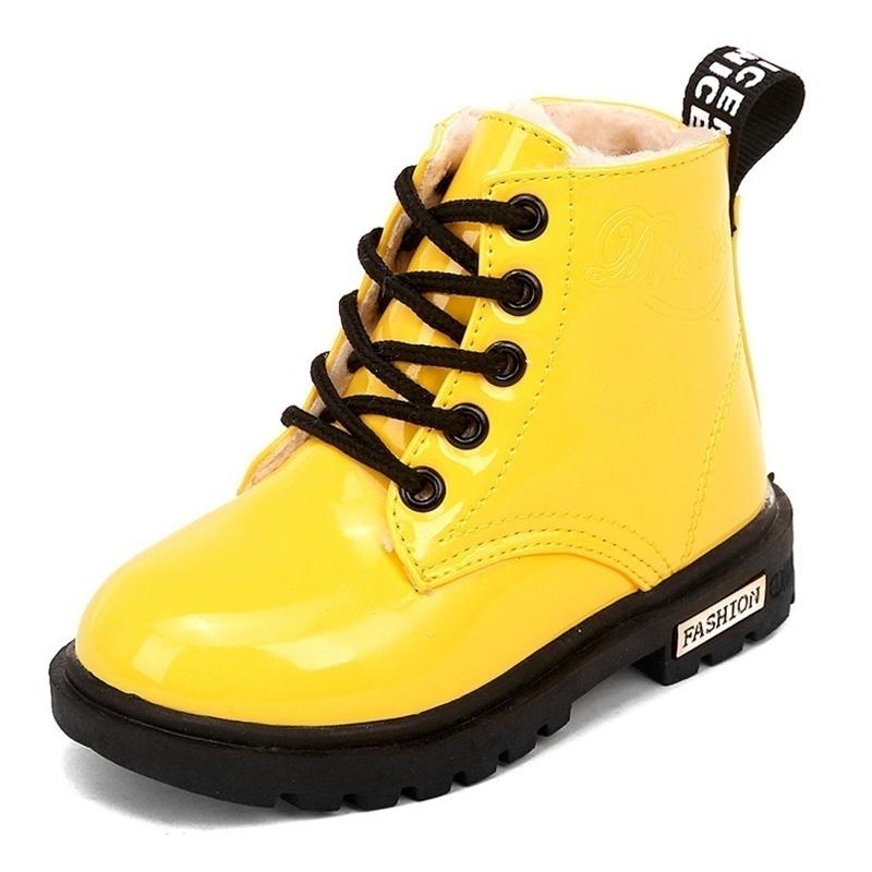 2024 neue Mode Stiefel Winter Kinder Schuhe PU Leder Wasserdicht Martin Stiefel Kinder Schnee Stiefel 23 gelb