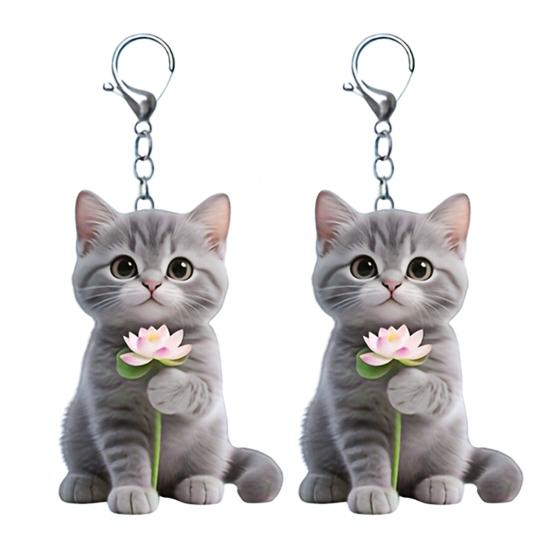 2 Stück Schlüsselanhänger 2D Katzen-Design Acryl-Anhänger Schlüsselanhänger Rucksäcke Handtaschen Autos Dekorative Anhänger gray