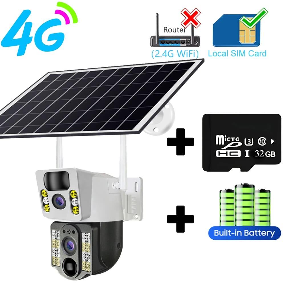 2024 neue Solarkamera 4G SIM-Karte/WLAN-Überwachung im Freien 4K 8MP HD 360 Wireless Low Power Batterie CCTV-Sicherheitsschutz IP-Kameras 4G Cam 32G Card