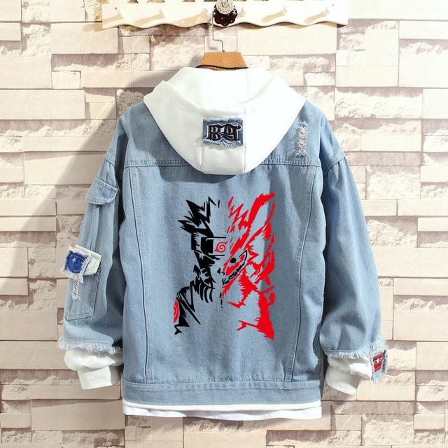 Cosroad Naruto Jeansjacke Uchiha Sasuke Cosplay Frühling Herbst Jeans Kapuzenpullover Herren Damen Kostüme Outwear Mäntel XL