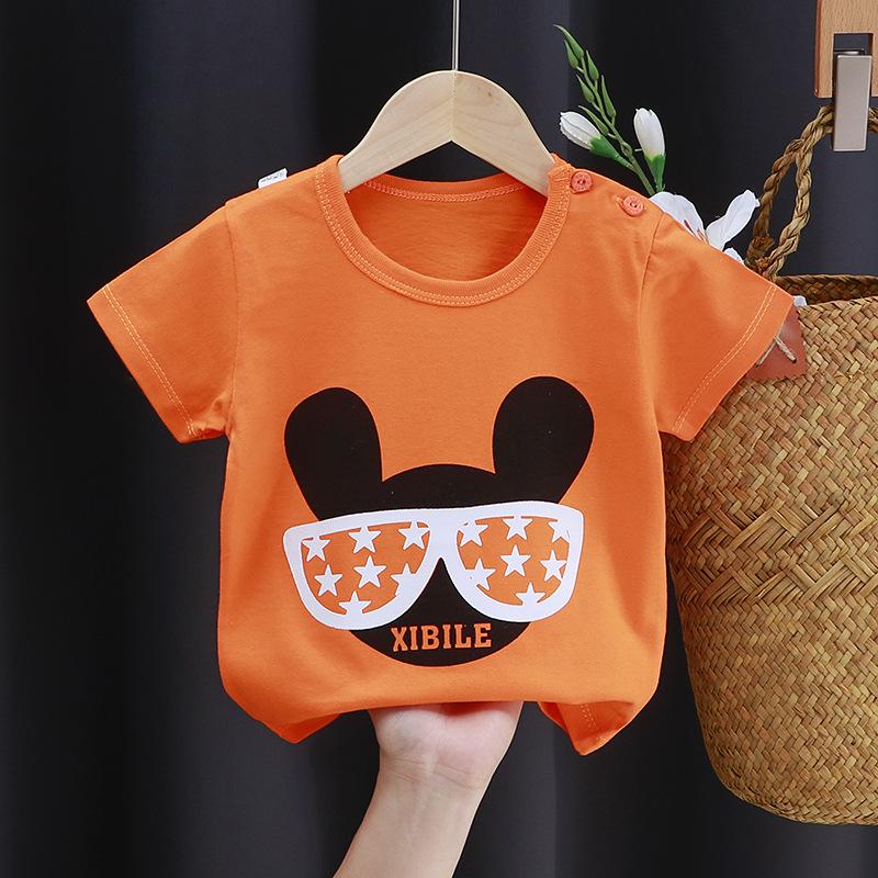 Kinder süße Baumwolle Kurzarm T-Shirt Tops Kinder Kleidung Baby Kleidung Cartoon Pullover 73CM orange