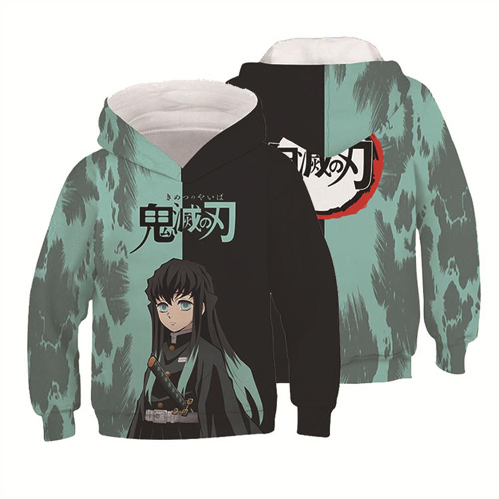 Kawalii Cartoon Hoodie Kinder Kleidung Mädchen Mode Druck 2024 Kinder Hoodies Volle Hülse Sweatshirts Dämon Slayer Outdoor Tops 100CM black