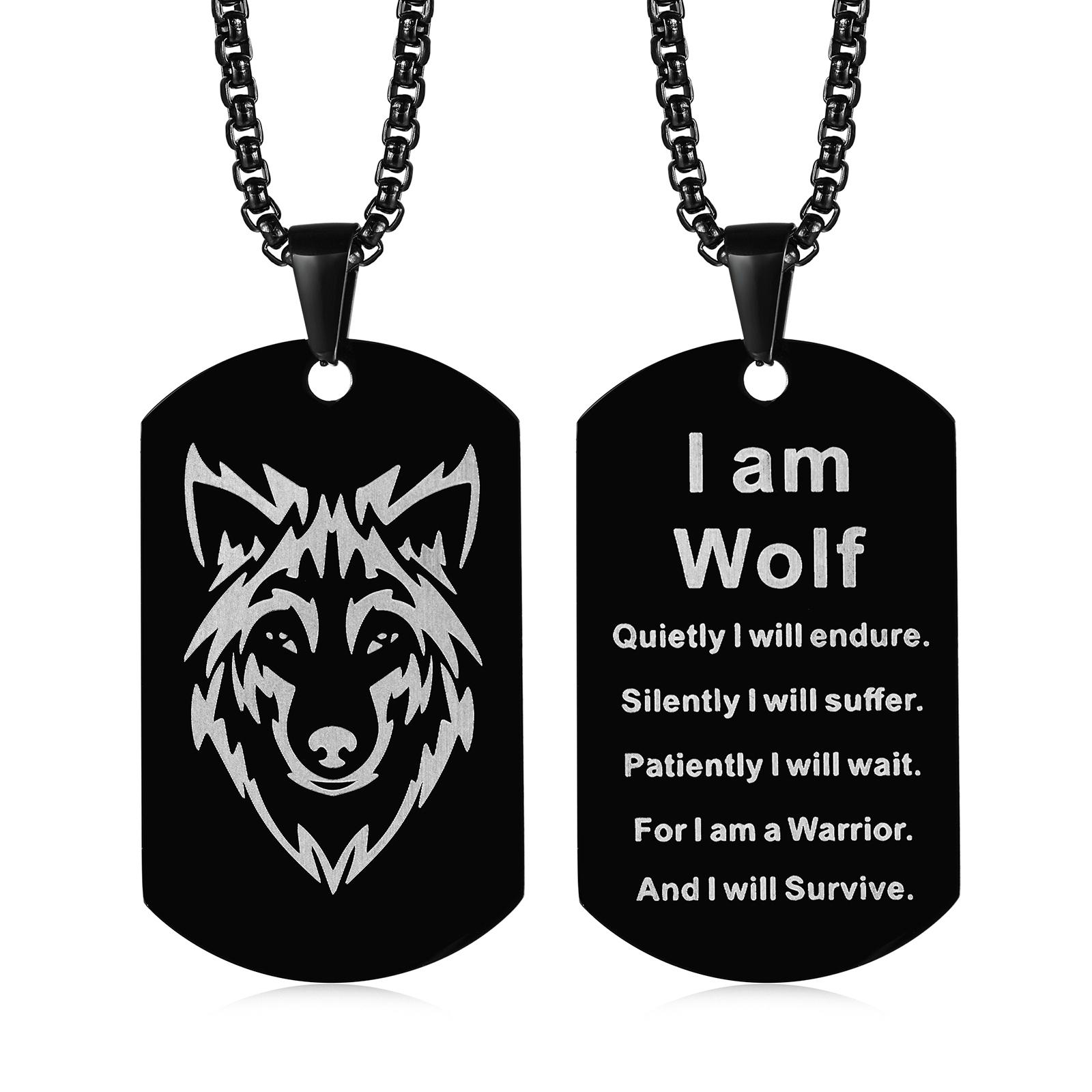 Doppelseitige Wolf-Halskette für Männer, gotischer schwarzer Edelstahl-Erkennungsmarken-Anhänger, wilder Militär-Tough-Man-Punk-Rock-Schmuck 1 PCS schwarz