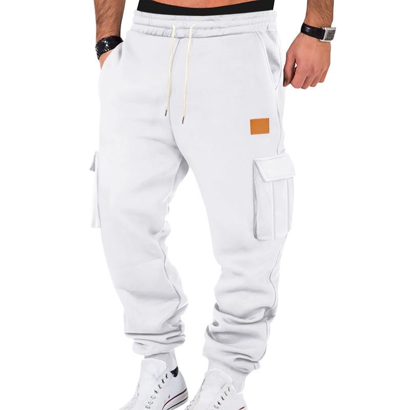 Neue Herren Herbst- und Winter-Sport- und Freizeithose Herren-Sport-Mehrfach-Taschen-Arbeitshose Jogginghose Herren S weiß