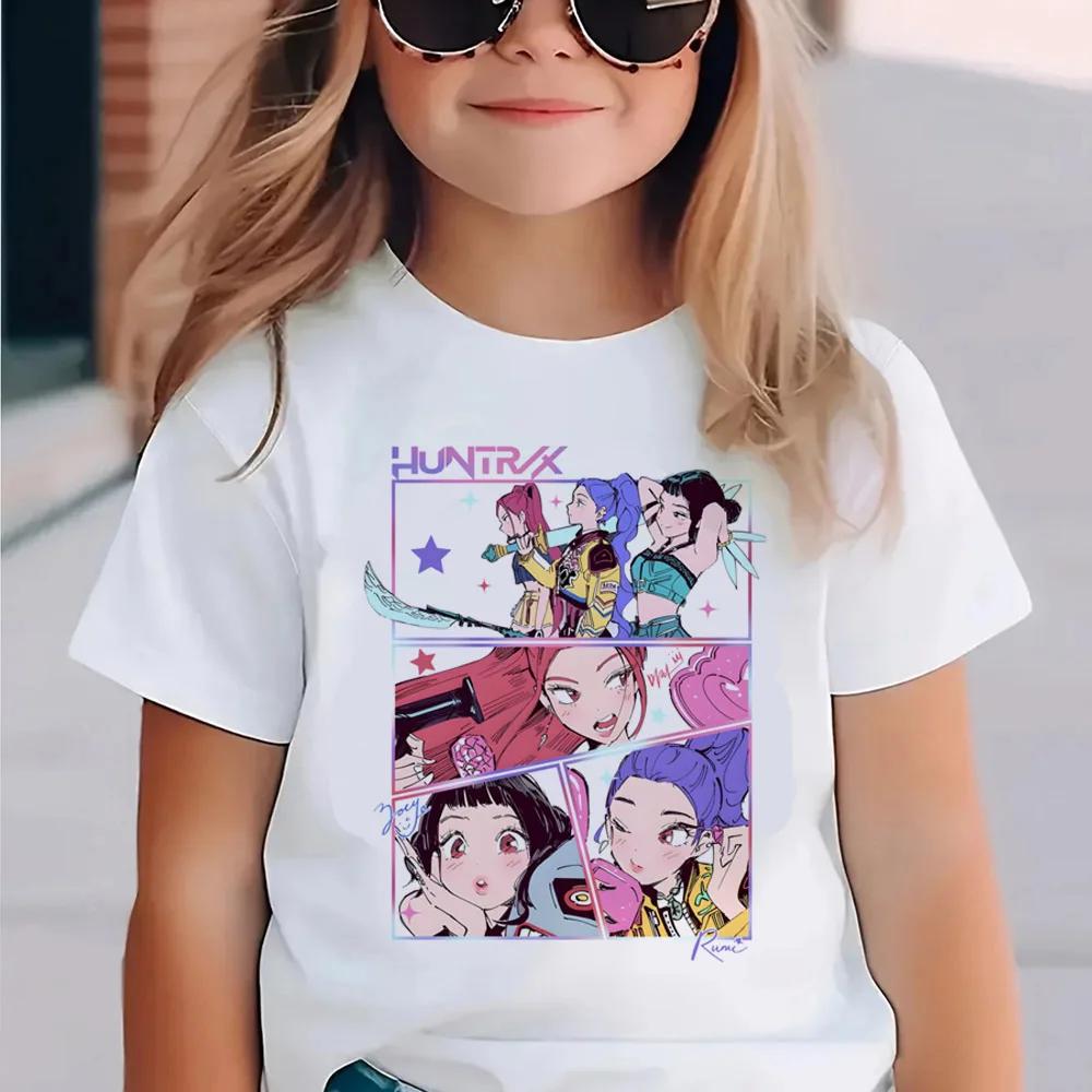 Kpop Dämonenjäger Kinderbekleidung Kurzarm T-Shirt Niedliches Kpop Dämonenjäger T-Shirt Kreativer Bunter Musterdruck Jungen Mädchen T-Shirt 140