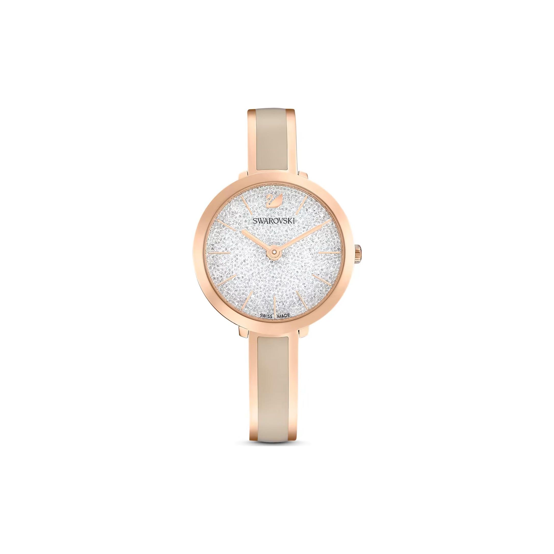 Swarovski Crystalline Uptown Uhr Quarzwerk Edelstahlarmband Silbernes Zifferblatt 50 Meter Wasserdicht Damenuhren 5642218 Rose Gold Strap white
