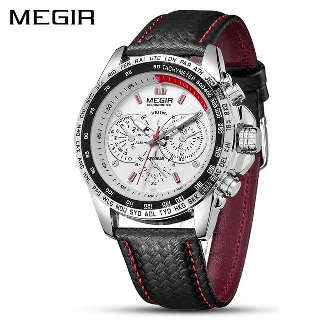 Megir Herrenuhren Top-Marke Luxusuhr Herrenmode Leuchtende Armee Wasserdicht Herren Armbanduhr 1010G weiß