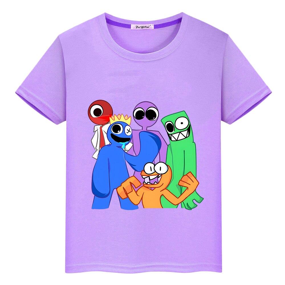 Regenbogen Freunde Kinder T-shirt 100 % Baumwolle kurze Tops Anime Print T-Shirts Jungen Mädchen Kleidung Sommer Casual Kawaii Kinder Kleidung 140 violett