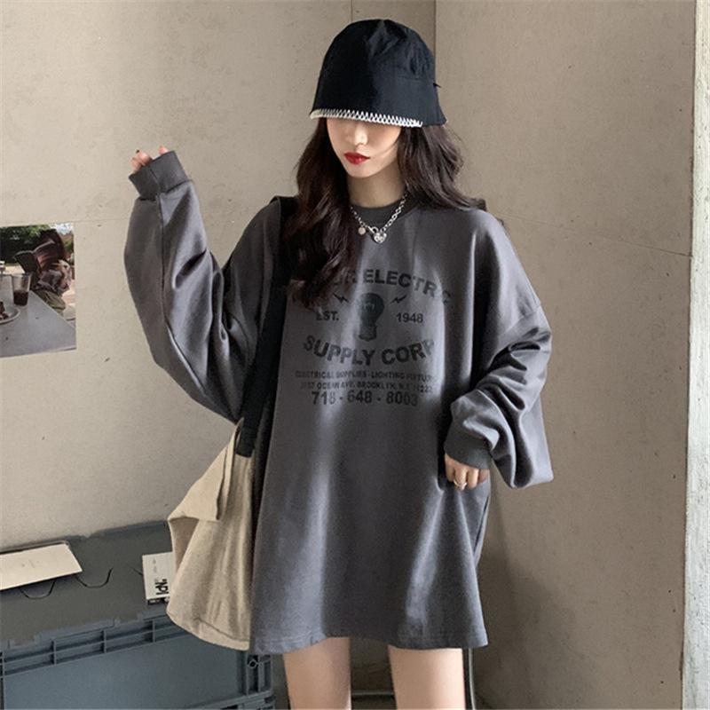 Herbst Koreanische Damen Buchstaben Rundhals Langarm T-Shirt Damen Locker Damen Sweatshirt Damen Oberteil One size