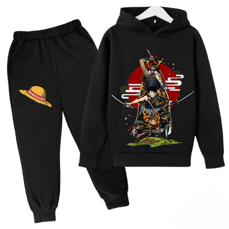 Mode Anime One Piece Mädchen Jungen Kleidung Anzug Kinder Hoodie Pullover Sweatshirt Hosen Anzug Teen Jungen Sportbekleidung 130